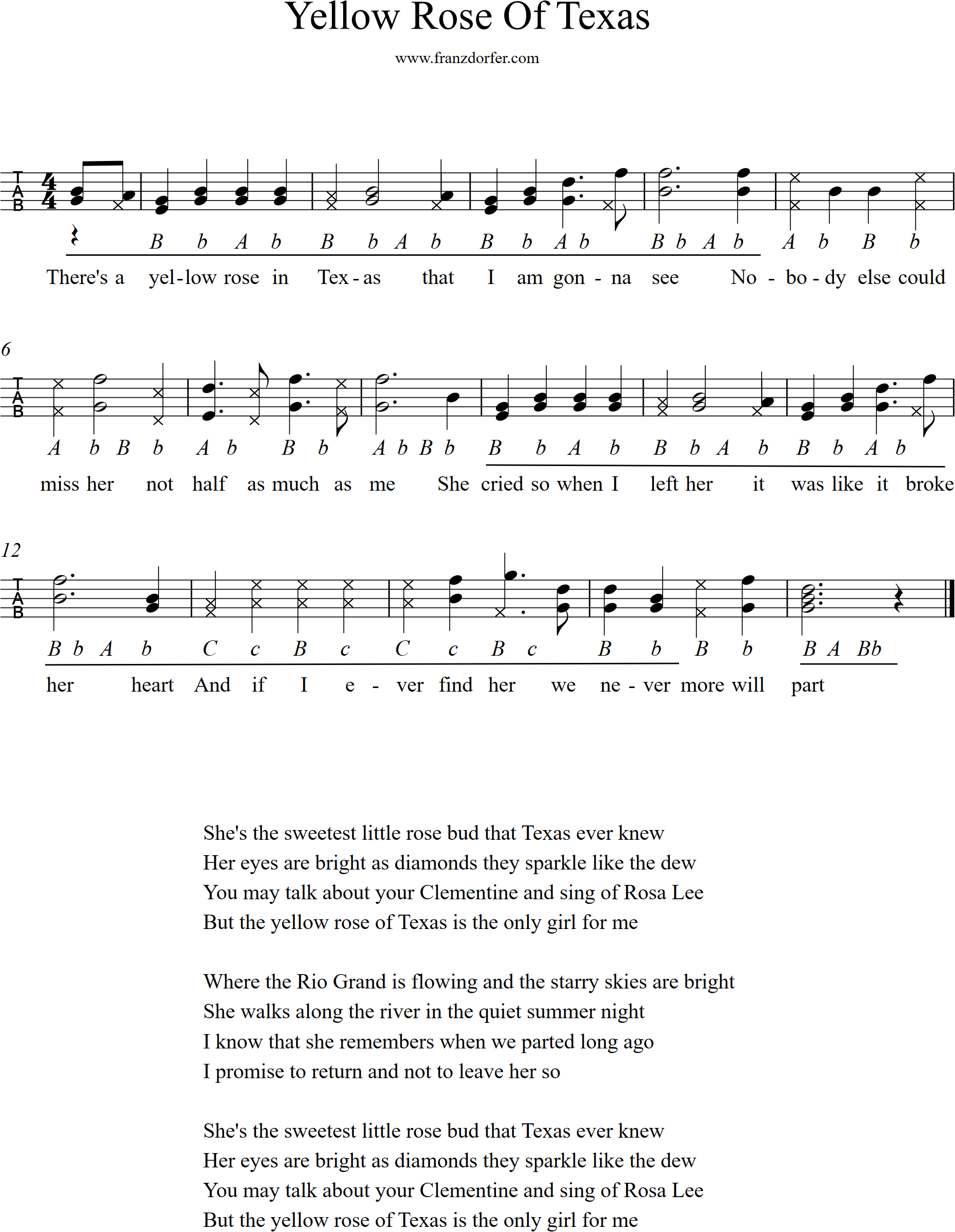 Ziachnoten, griffschrift für steirische- the yellow rose of texas Griffschrift , The Yellow Rose of texas